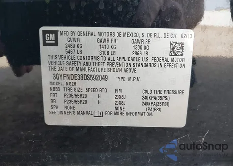 2013 Cadillac Srx Performance Collection z USA, uszkodzony, nr VIN 3GYFNDE38DS592049